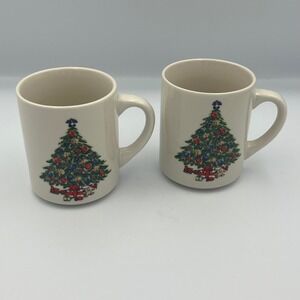 Mount Clemens Pottery Christmas Tree Mugs Set of 2‎ Vintage Holiday